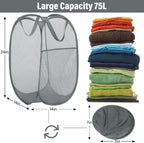 BATTOO Deluxe Strong Mesh Pop up Laundry Hamper Basket with Side Pocket for Laundry Room, Bathroom, Kids Room, College Dorm or Travel 2 Pack White