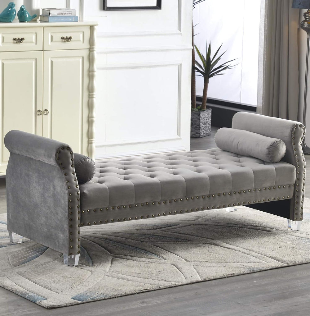 LMZ Mathias 71-inch Rolled Arm Velvet Button Tufted Upholstered Bench for Bed...