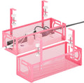 Under Desk Cable Management Tray, 15.7'' No Drill Steel Desk Cable Organizers, Wire Management Tray Cable Management Rack (2 Pack-Pink)