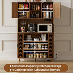 Lulive Kitchen Pantry Cabinet with Charging Station, Walnut | Rolling & Sliding Doors, Adjustable Shelves, Open Countertop, Wine Glass Rack, Modern Storage Cabinet for Dining Room