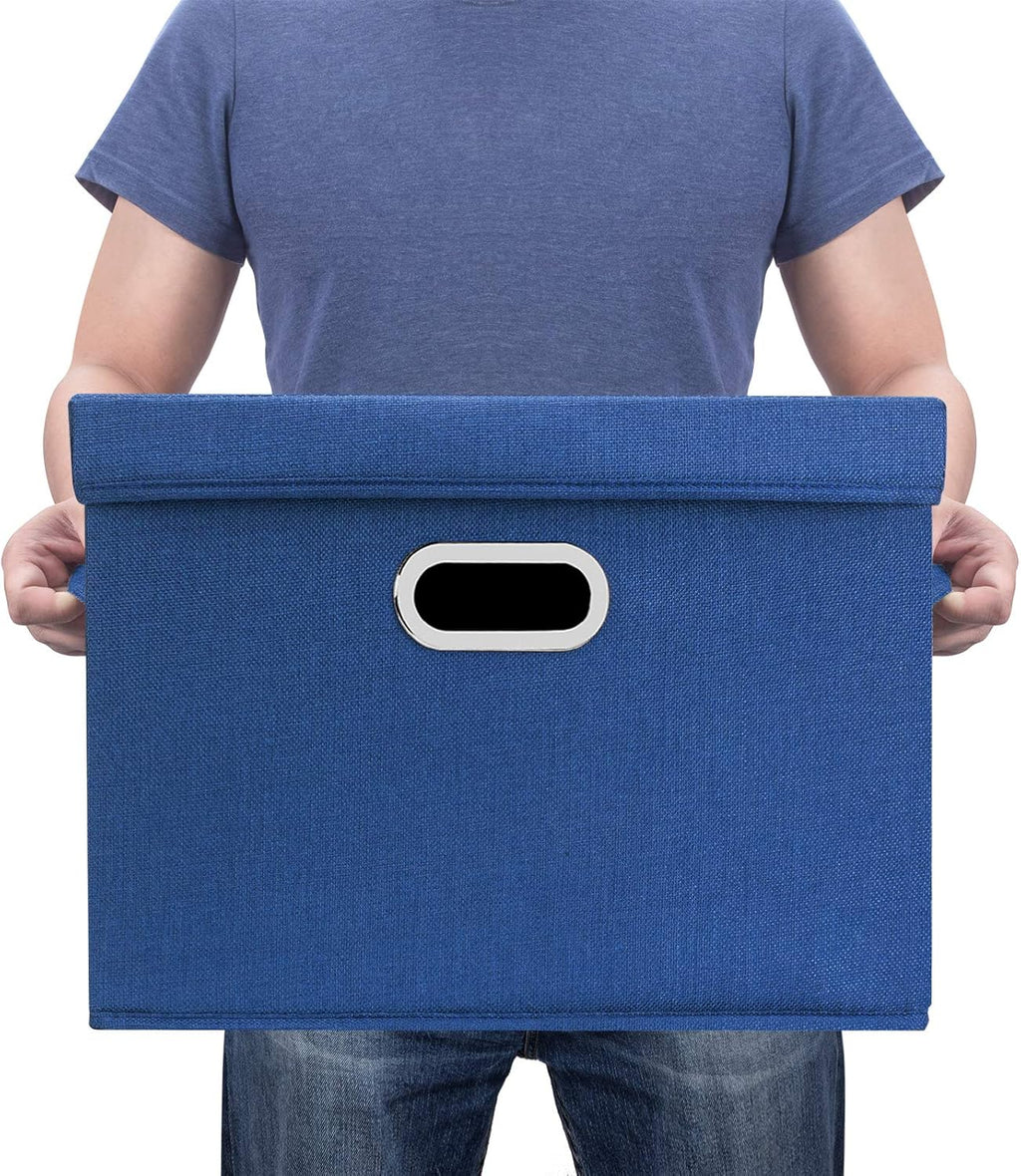 TYEERS Large Storage Bins with Lids, Collapsible, Washable, Fabric Storage Boxes for Organizing, 17.3x11.8x11.4 inches, 5 Pack, Classic Blue