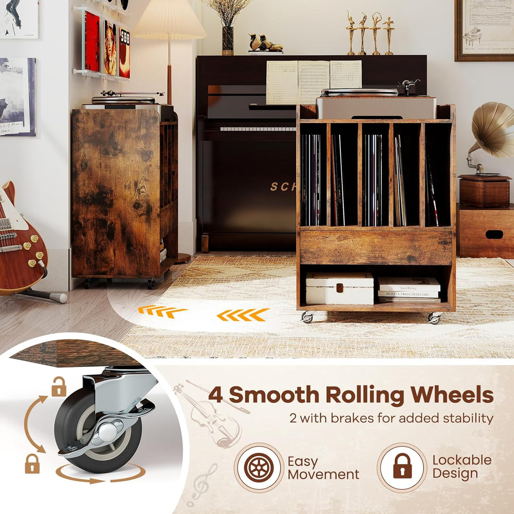 Giantex Record Player Stand, Rolling Turntable Stand with Drawer & Lockab...