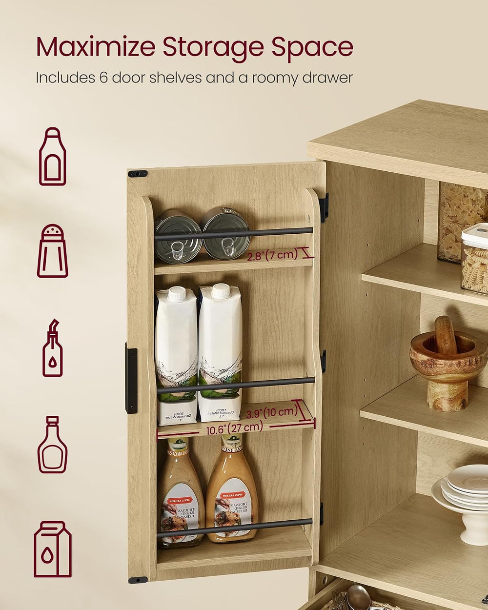 VASAGLE MAXE Collection - Pantry Cabinet, 70.6-Inch Tall Storage Cabinet with...