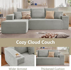 107" Cloud Sectional Couch with L-Shape Chaise, Modern Modular Comfy Sofa with Deep Seat, Upholstered Corduroy Couches Sleeper Chaise Longue for Living Room Bedroom, No Assembly Required, Grey