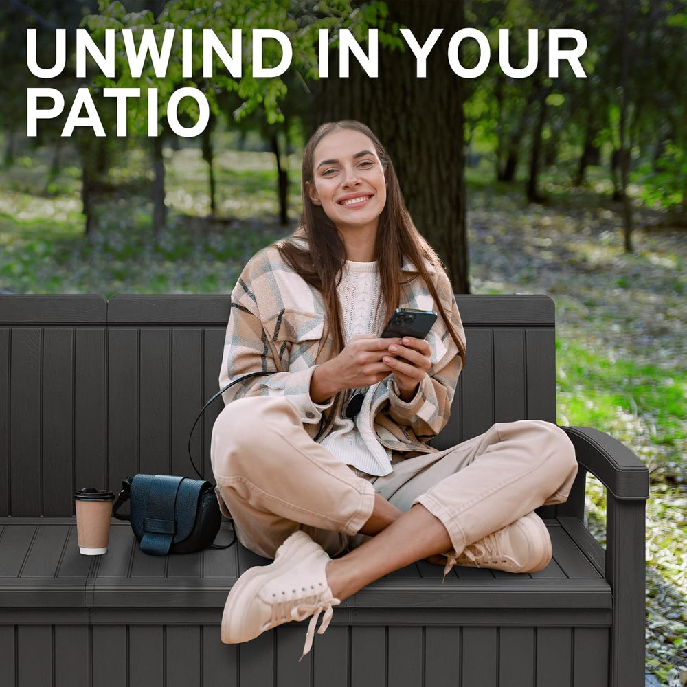 EconoHome 3 Seat Outdoor Storage Bench with Rain Cover - 90 Gallon Capacity -...