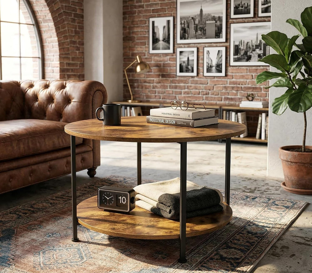 3 Piece Coffee Table Set, Round Coffee and 2 End Tables Rustic Brown | Round ...