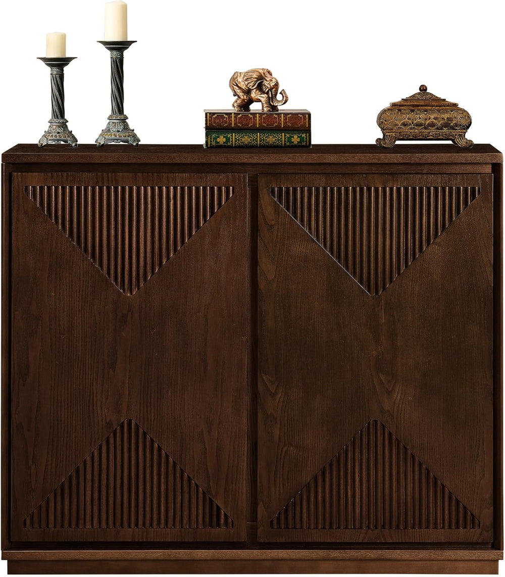 LKTART Narrow Sideboard Buffet Storage Cabinet with Solid Wood Doors,Mid Cent...