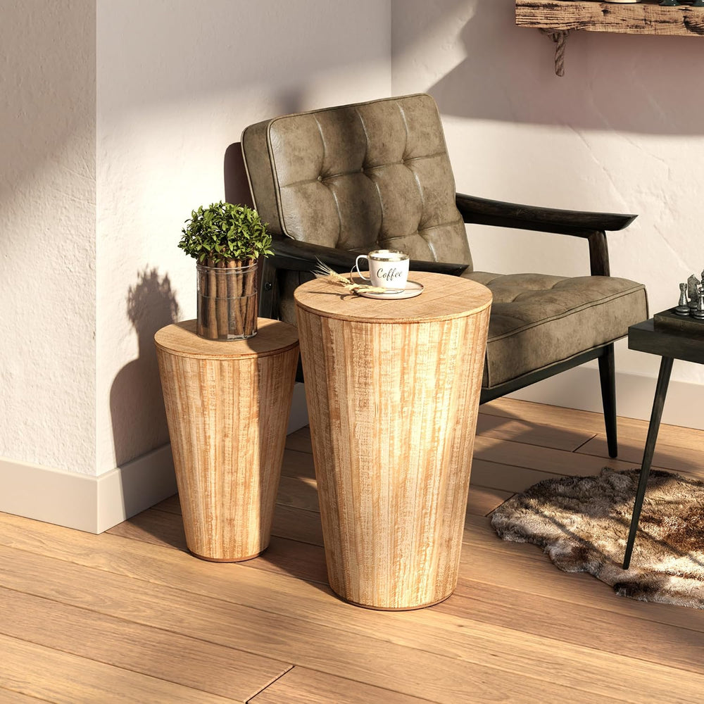 Aoikax Farmhouse Nesting Barrel Side Table, Fully Assembled, Natural | Rustic...
