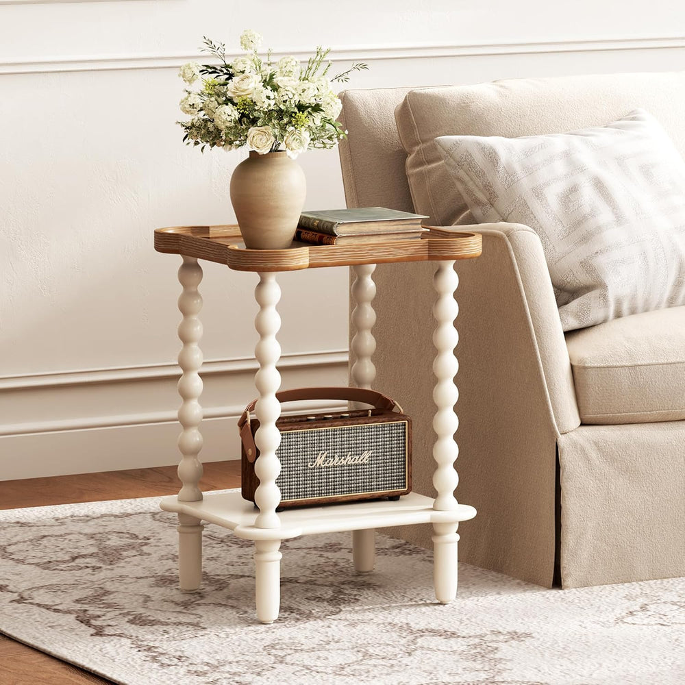 Function Home Square Side Table, 2 Tier Farmhouse End Table with Open Shelf, ...