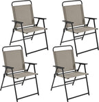 Yaheetech Outdoor Patio Chairs Set of 4, Folding Patio Chairs with Metal Frame, Armrests, Portable Dining Chairs for Camping, Lawn, Garden and Porch, Brown