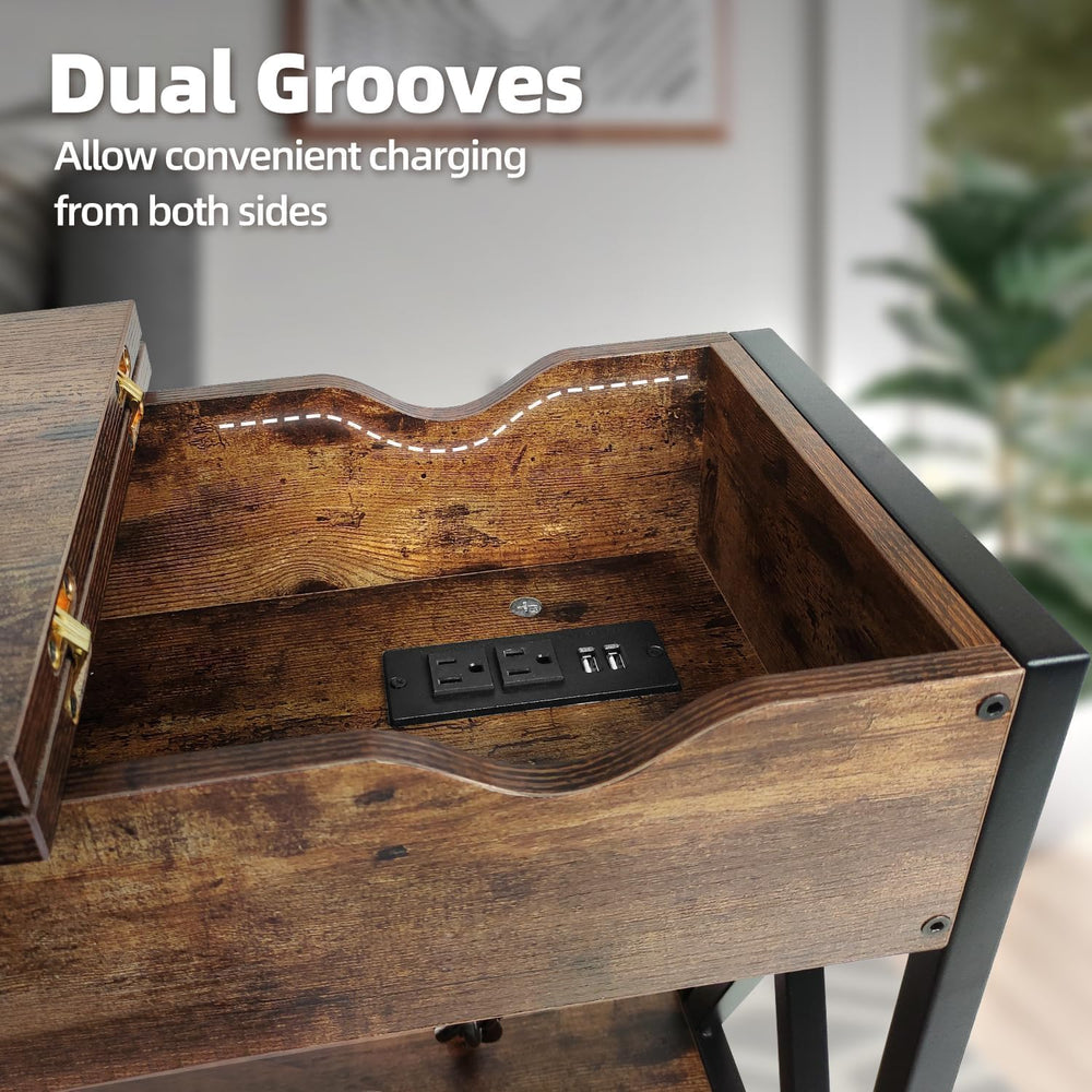 TooCust End Tables Living Room Set of 2, Side Table with Charging Station Fli...