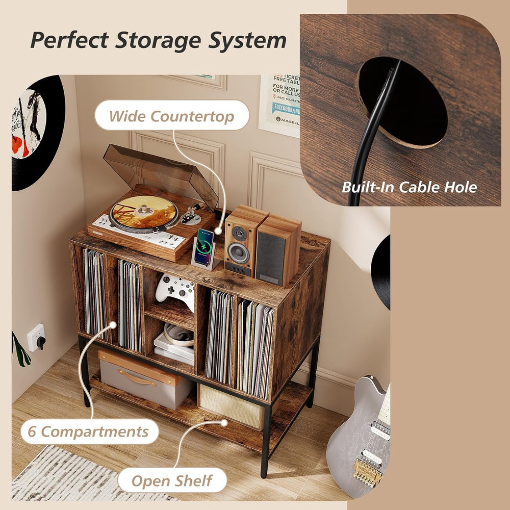 Giantex Record Player Stand with Charging Station, Turntable Stand with Stora...