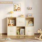 EXPERLAM 6 Cube Storage Organizer - Solid Wood Bookshelf with 3 Storage Bins, Cube Shelf with 2 Removable Back Panels, Vertical or Horizontal Bookcase, Open Book Shelf for Bedroom, Living Room, Office