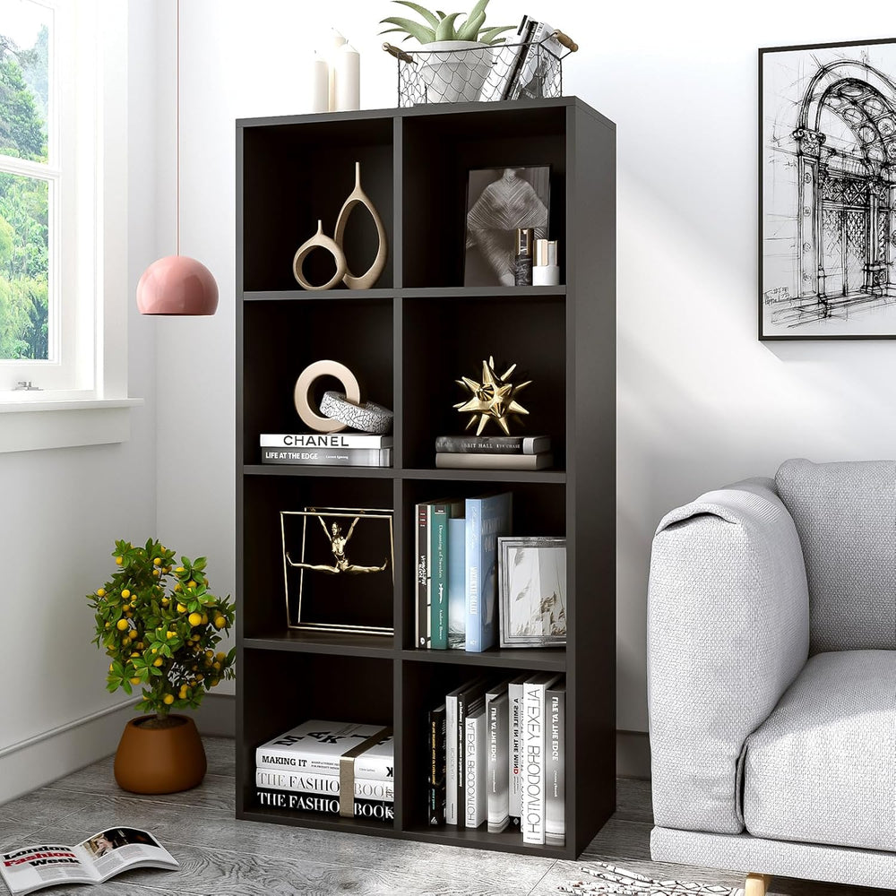 8-Cube Storage Shelf Bookcase - Wooden 4-Tier Floor Standing Open Bookshelf, ...