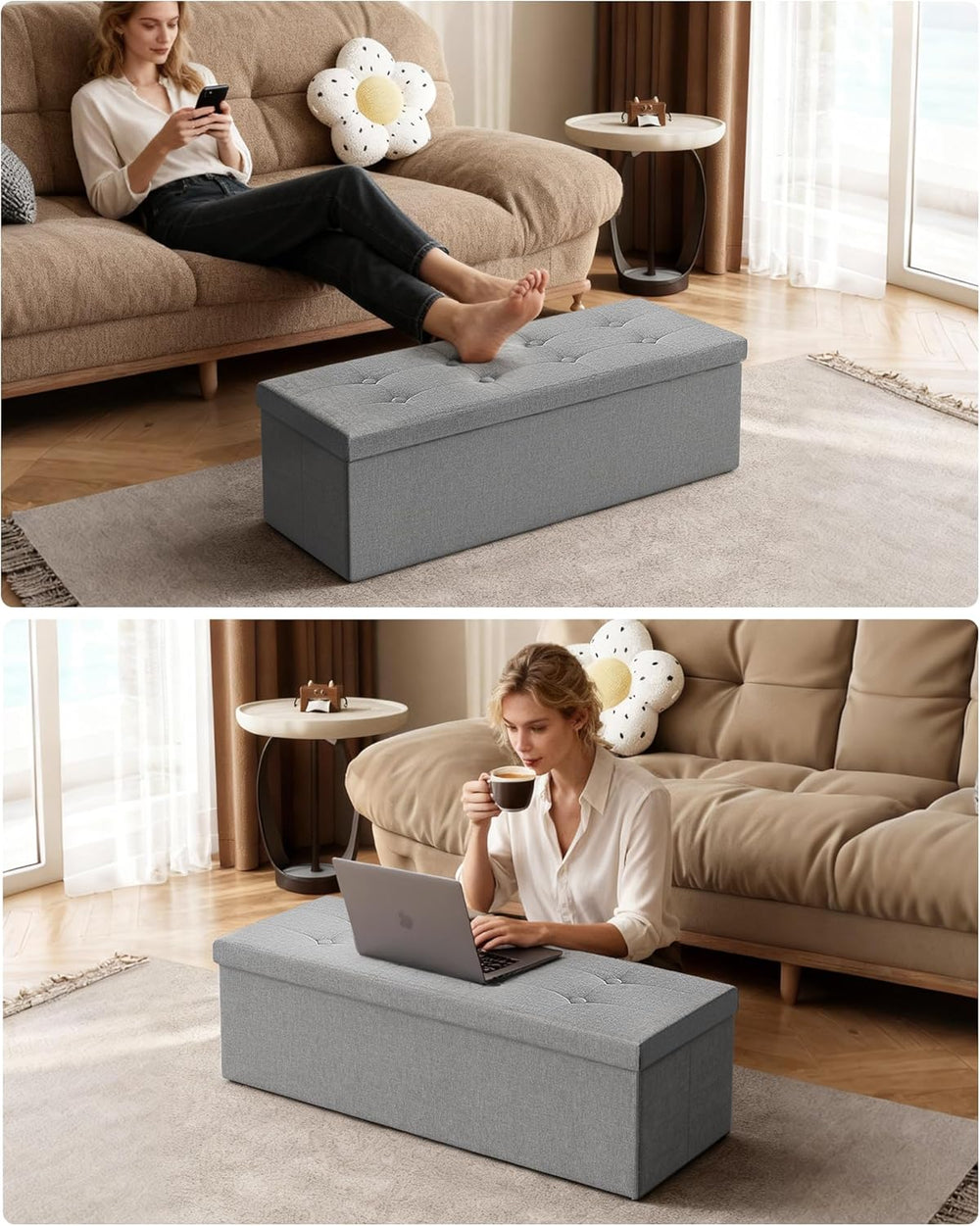 GLAXYFUR 43 Inches Folding Storage Ottoman Bench, Storage Chest | Ottoman Foo...