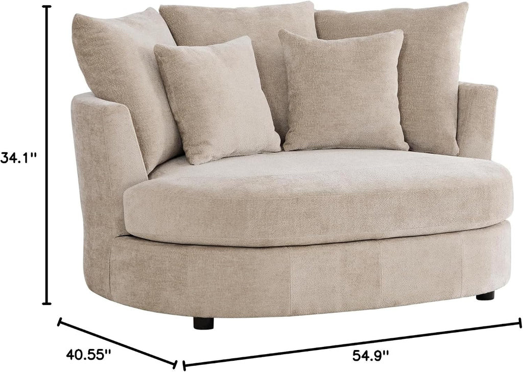 54.9''W Oversized Accent Barrel Chair, Upholstered Chenille Comfy Couch Sofa with 5 Pillows for Bedroom, Living Room, Apartment, Studio, Wheat.