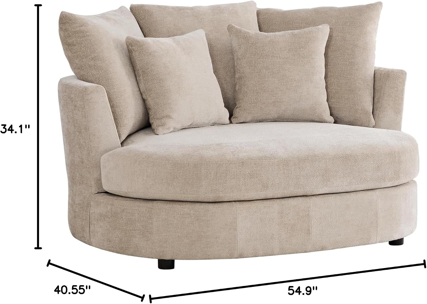 54.9''W Oversized Accent Barrel Chair, Upholstered Chenille Comfy Couch Sofa with 5 Pillows for Bedroom, Living Room, Apartment, Studio, Wheat.