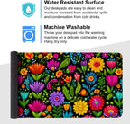 Folk Art Floral Mouse Pad – Large Extended Desk Mat 35.43 x 15.75 in – Colorful Boho Flowers on Black Background, Waterproof Surface, Non-Slip Rubber Base, Oversized Mouse & Keyboard Pad