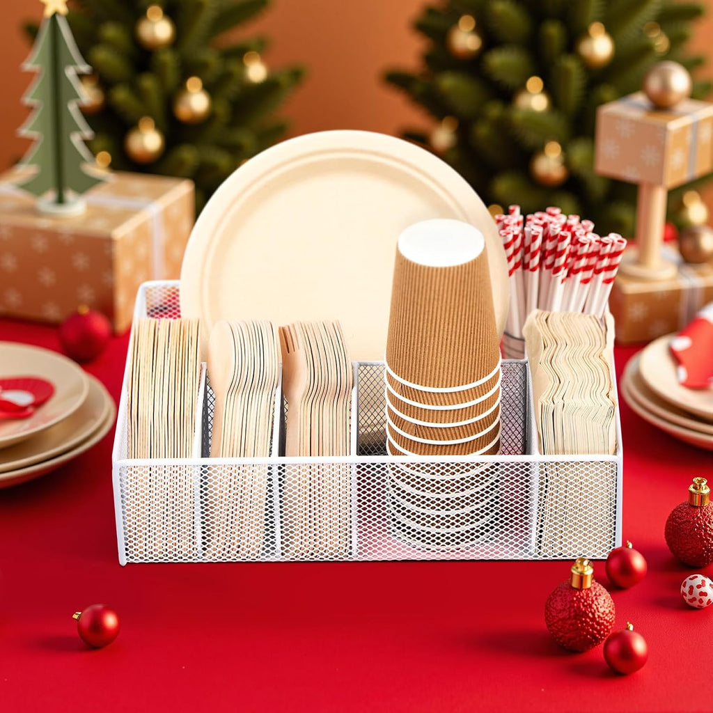 Utensil Caddy for Party - Paper Plate Holder ,Utensil Silverware Caddy Utensil Holder Paper plate Organizer with 6 Compartments for Party, Camping, Picnic