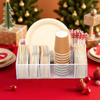 Utensil Caddy for Party - Paper Plate Holder ,Utensil Silverware Caddy Utensil Holder Paper plate Organizer with 6 Compartments for Party, Camping, Picnic
