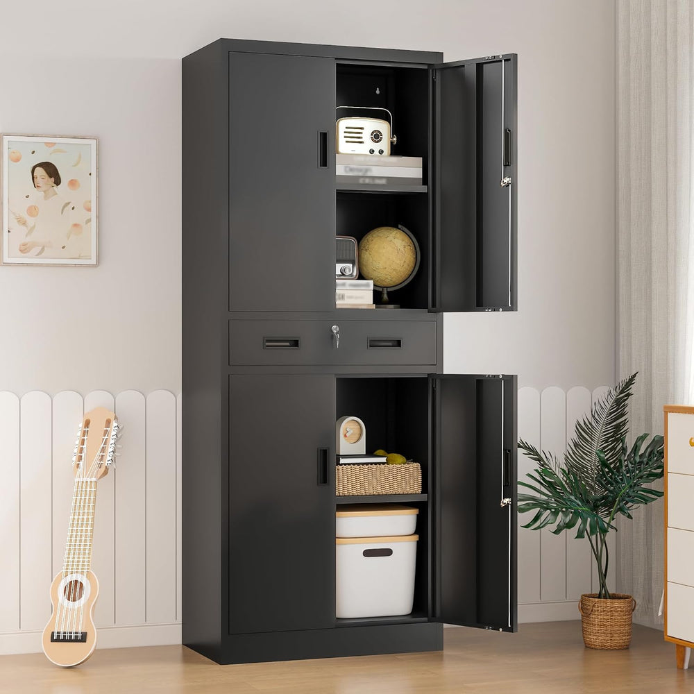 Wanfu Metal Storage Cabinet, 71" H x 28" W x 16" D Locking Sto...