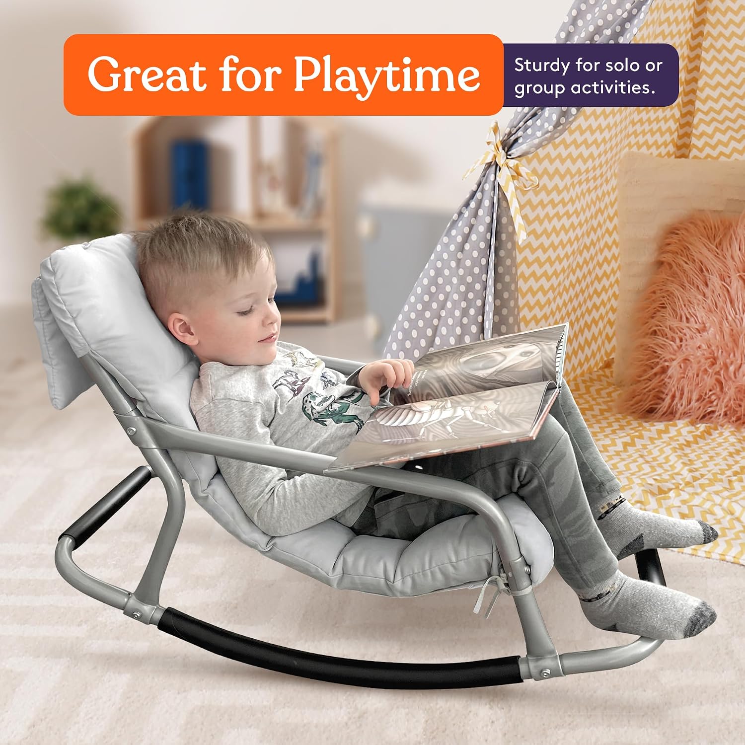 Special Supplies Sensory Rocking Chair for Kids - Comfortable Kids Rocker- Versatile Floor Chair with Soft Fabric and Stability for Playroom, Bedroom, or Nursery (Ages 3+) (Grey)