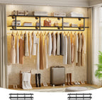 Aheaplus Industrial Pipe Clothes Rack with Top Shelf, 59In Space-Saving Wall Mounted Clothing Rack, 2 Tiers Heavy Duty Pipe Clothing Shelves with Hanging Rod for Laundry Room, Closet Storage, Black