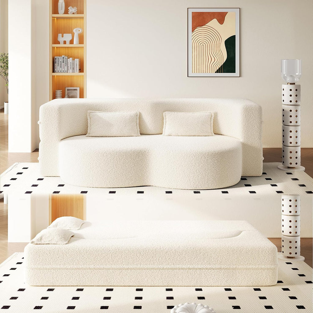 Convertible Folding Sofa Bed, 2-in-1 Full Size Floor Boneless Couch Bed, Loveseat Sleeper Couch, Teddy Floor Sofa, Memory Foam Sleeper SofaBed, Small couches for Small Spaces, No Assembly