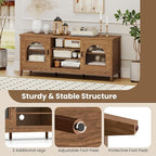 Giantex Farmhouse TV Stand for TVs up to 65", Modern Vintage Entertainment Center w/Storage, Adjustable Shelves, Cable Holes&Glass Doors, Media TV Console Table for Bedroom, Living Room (Walnut)