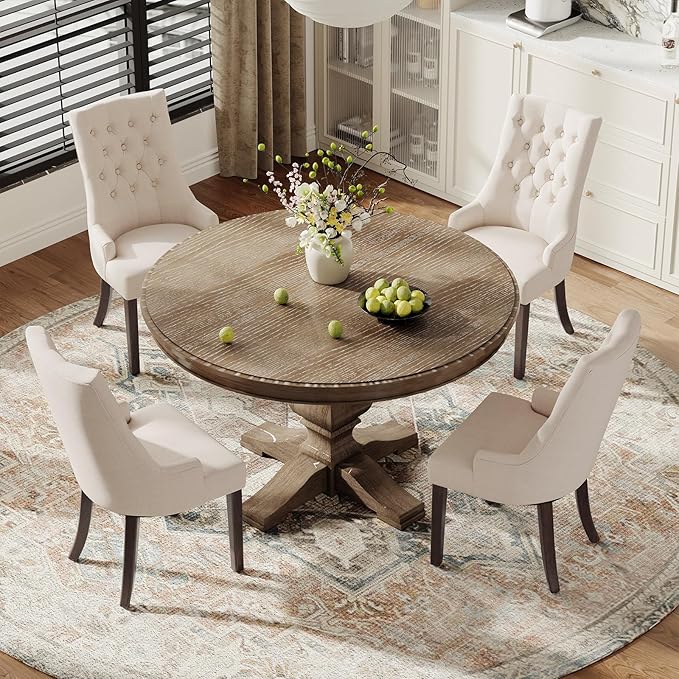 COLAMY Fabric Side Dining Chairs Set of 4, Wingback Upholstered Dining Room Chairs with Tufted Button, Living Room Chairs for Home Kitchen, Beige