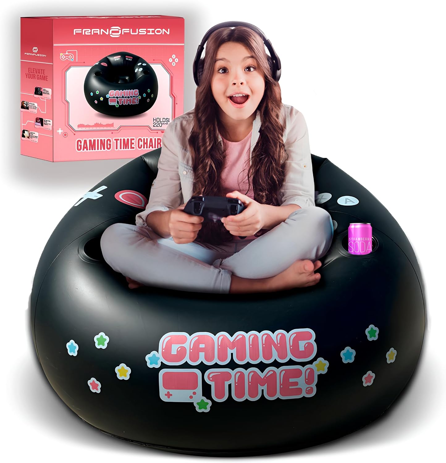 Inflatable Gaming Chair for Kids & Teens with Cup Holders and Side Pocket - This Air Gaming Bean Bag Chairs for kids is The Perfect Furniture for Gamer Room Decor - Perfect Gaming Stuff for boys 4-12