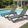 Kozyard 3-Piece Outdoor Chaise Lounge Chair Set, All Aluminum Frame | Textilene Fabric, Fully Flat Adjustable Reclining Patio Lounger for Poolside, Sunbathing & Backyard, Gray, 2Chairs + Table