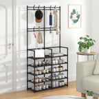 Laiensia 5-Tier Entryway Coat Rack, Coat and Shoe Rack, Entryway Bench Storage Organizer with 8 Hooks for Bedroom, Hallway, Office, Black