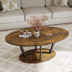 Manora Rustic Small Oval Coffee Table for Living Room, Narrow Wood Center Table with Shelf, Retro Style Coffee Table with Curved Metal Legs, Stable and Easy Assembly, Dark Brown