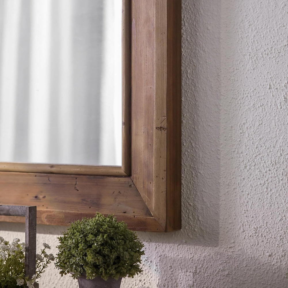 ZIYOO Rustic Farmhouse Wall Mirror, Solid Wood Frame Square Decorative Mirror...