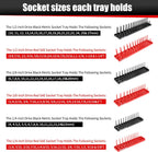 TOOLEAGUE 7Pcs Socket Organizer Tray and Magnetic Wrench Holder Set,Red SAE & Black Metric, 1/2", 1/4", 3/8" Socket Storage Trays for Tool Box Drawer