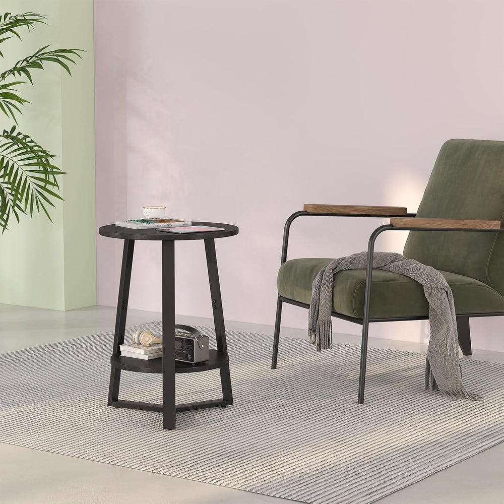 sthmec Small Round End Table, 2 Tier Side Table with Storage Shlef,Coffee Tab...