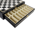 17" High Gloss Chess Storage Board Chest W/ 2 Drawers Black and White Faux Marble Color
