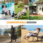 NEWBULIG Zero Gravity Chairs Set of 2, Lounge Chair Folding Portable Adjustable Camping Reclining Chairs with Adjustable Pollow, Mesh Back, Cup Holder Trays Lawn Patio Chair for Pool Beach