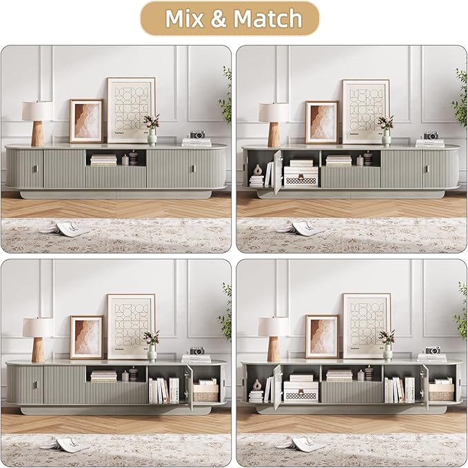 86.61'' Tambour TV Stand for 55-85 Inch, Entertainment Center with La...