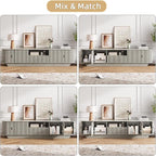 86.61'' Tambour TV Stand for 55-85 Inch, Entertainment Center with Large Storage Cabinet and Sliding Door,Curved Profile Design Media Console with Open Shelves for Living Room, Bedroom, Office, Grey