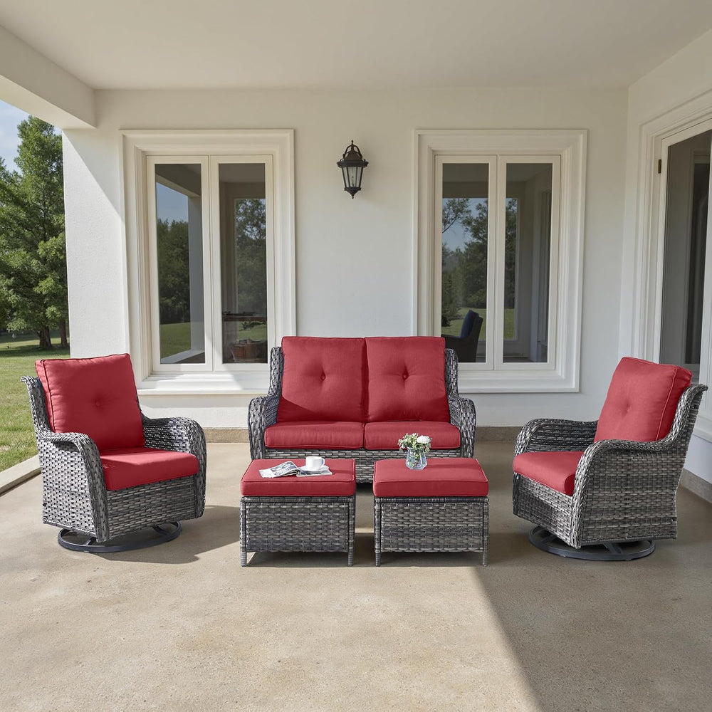 Patio Furniture Set with Swivel Chairs, 5 Pieces Outdoor Wicker Furniture Set...