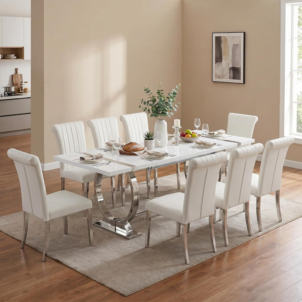 ACEDÉCOR Dining Chairs, White Leather Dining Chairs Set of 4, Upholstered Kit...