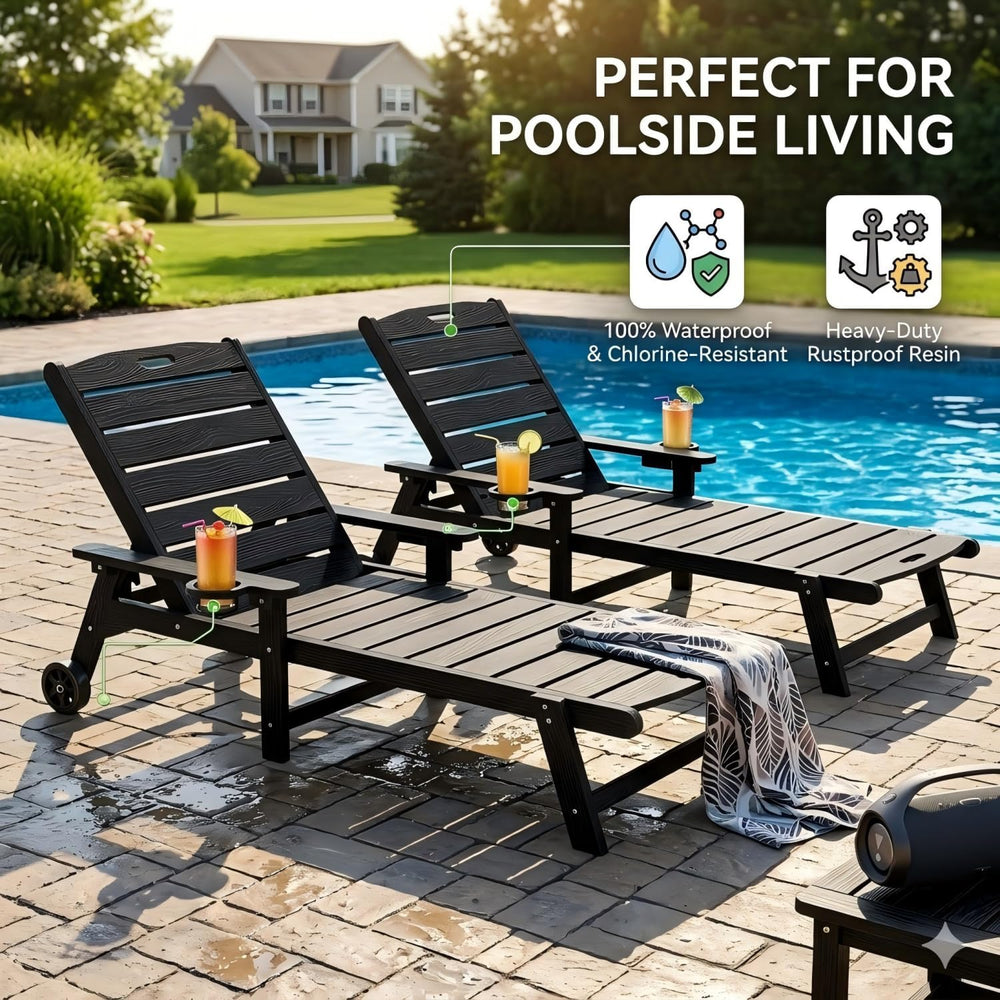 Outdoor Lounge Chair Set of 4 with 5-Position Adjustable, Outside Lounge Chai...
