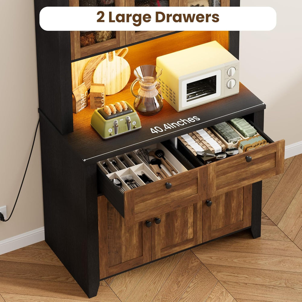 GarveeHome 66" Tall Pantry Cabinet with Power Outlet & LED Light, Ki...