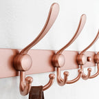 Dseap Coat Rack Wall Mount - 38” Long 10-Tri-Hooks Heavy Duty Coat Hanger Rail Wall Hooks for Hanging Coats Hats Clothing Clothes Purse Mudroom Entryway, Rose Gold