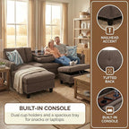 3-Piece L-Shaped Modular Sofa – Convertible Sectional Couch with Movable Chaise & Storage Ottoman, Multi-Scene Use for Living Room, Apartment & Office, Dark Brown