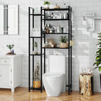 Simple Trending 8 Tier Over The Toilet Storage with Side Rack, Bathroom Organizer Metal Shelves for Towels, Black
