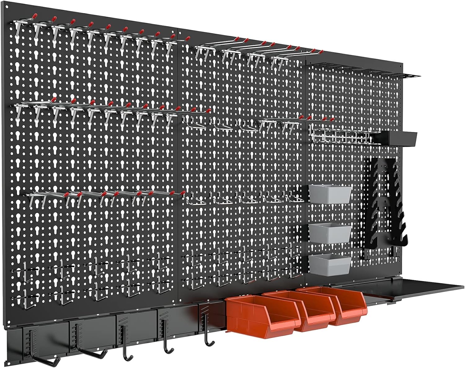 TORACK Metal Pegboard Wall Organizer System for Garage, 109 PCS Pegboard Accessories Tool Organizer Kit with Pegboard Bins, Hooks, Pegboard Tool Storage System for Workbench(Black)