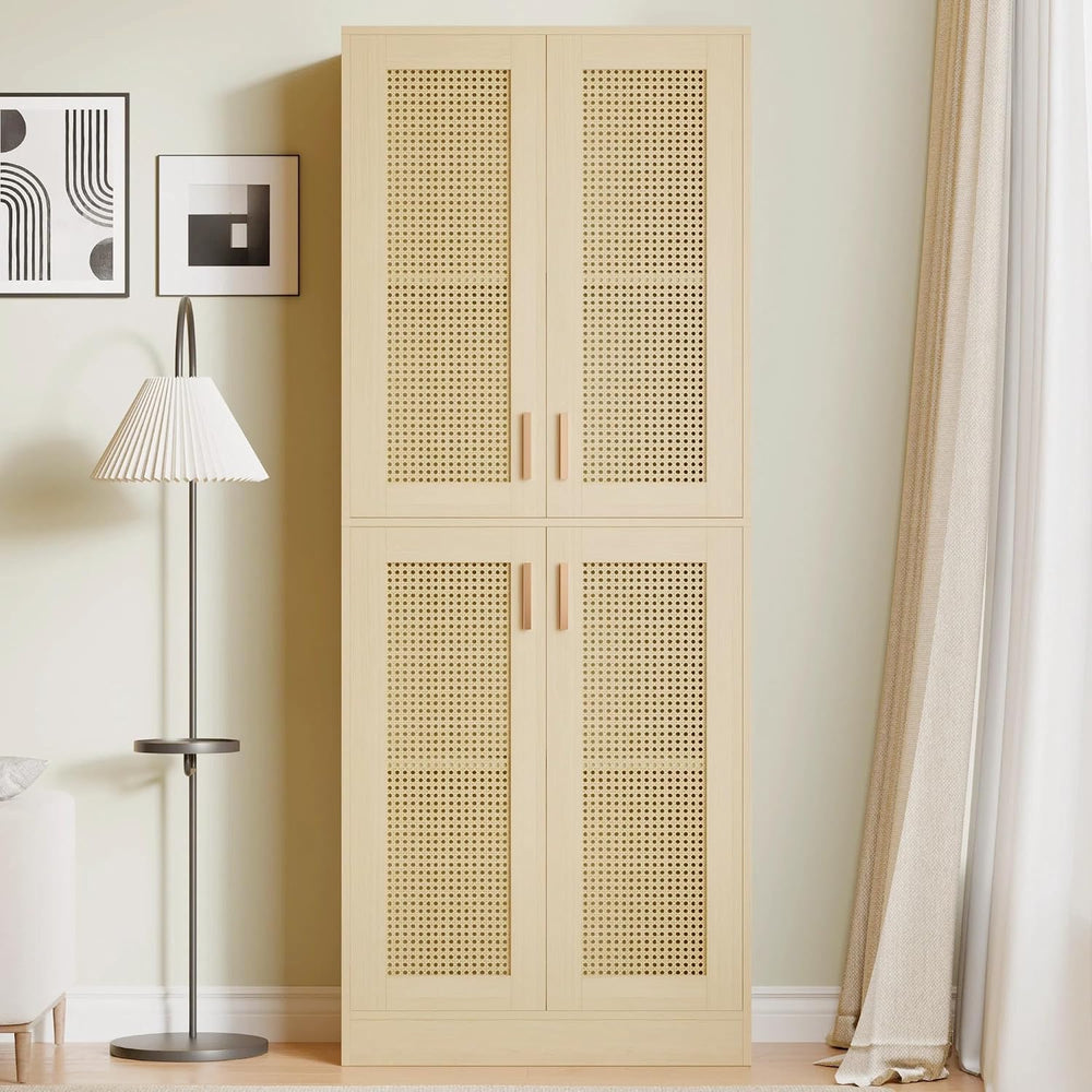 Cozy Castle Kitchen Pantry Cabinet, 71" Tall Rattan Doors Storage Cabine...